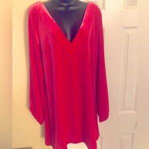 NWT Free People Barbie style velvet Bright pink/ red V neckline dress/ tunic